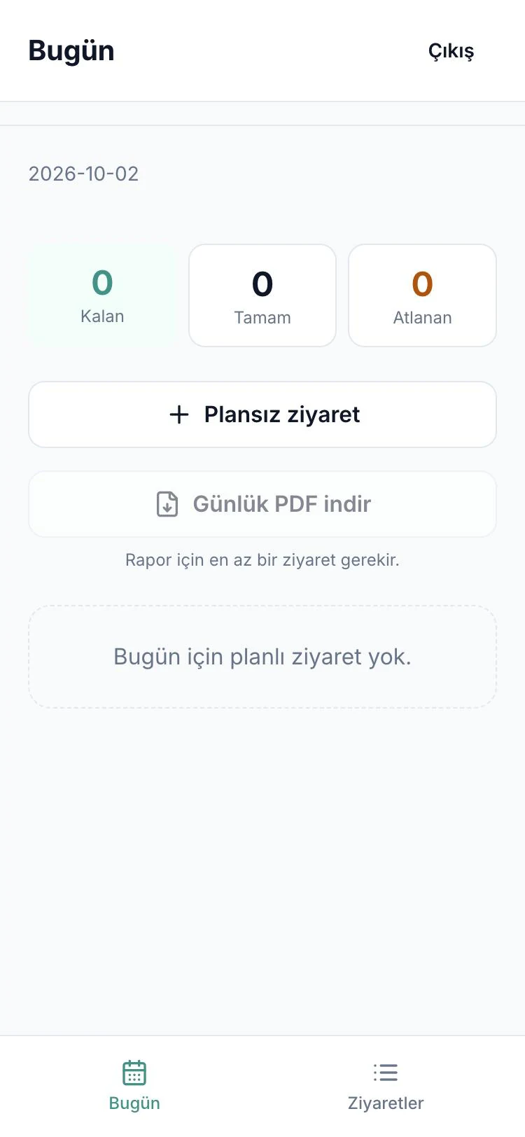 Müşterideyim Bugün ekranı