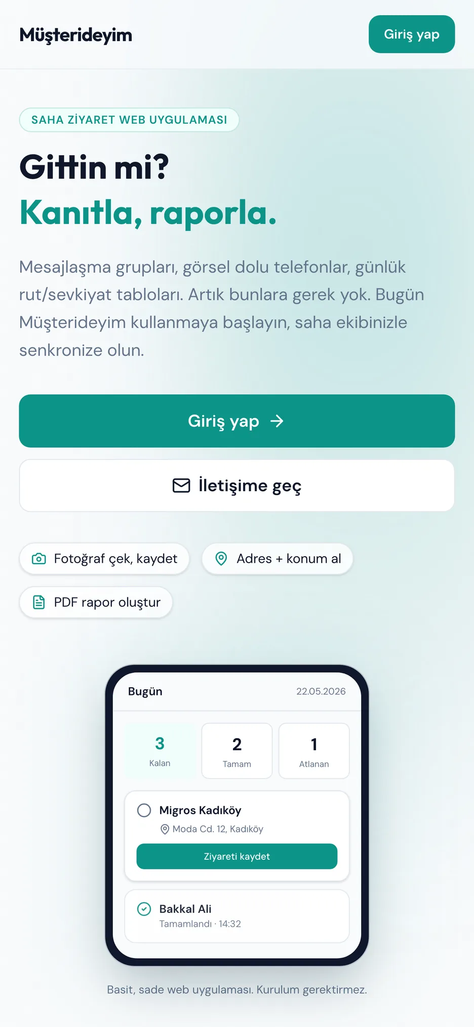 Müşterideyim sitesinin mobil görünümü