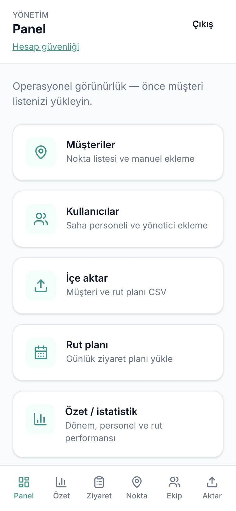 Müşterideyim yönetim paneli